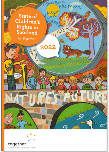 Front cover shows children crossing a bridge. The bridge says "Nature's future".