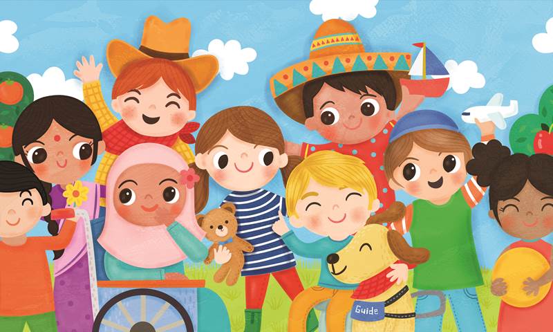 Illustration shows children together in a park.