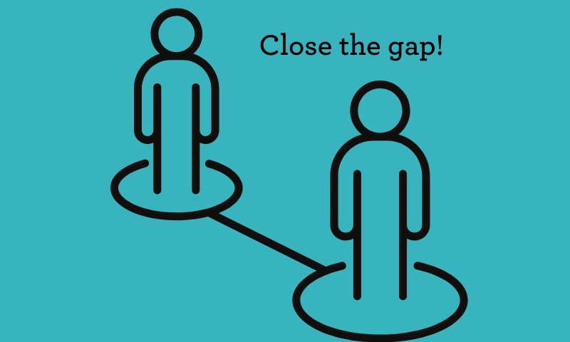 two cartoon figures with a gap between them