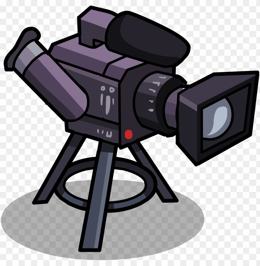 A black and grey cartoon drawing of a video camera on a tripod.