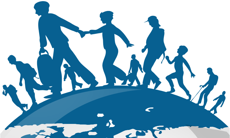 people walking across the globe