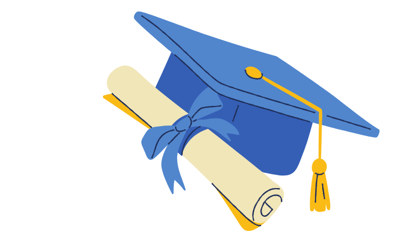 graduation cap and degree certificate animation