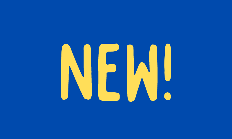 the text 'new' set against a blue background