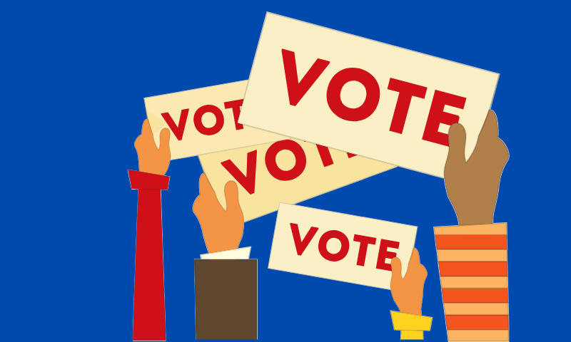 vote in text with hands holding it