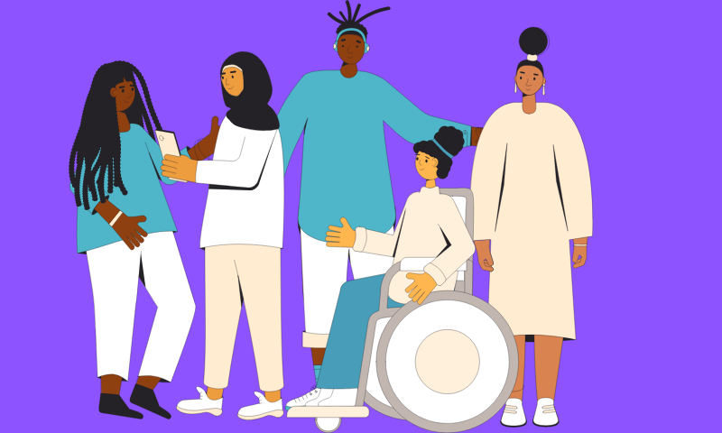 an image of people with a purple background