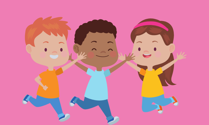 three children jumping in the air 