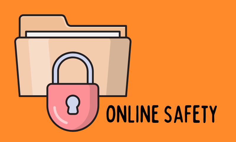 a lock and a folder with the words 'online safety' next to it