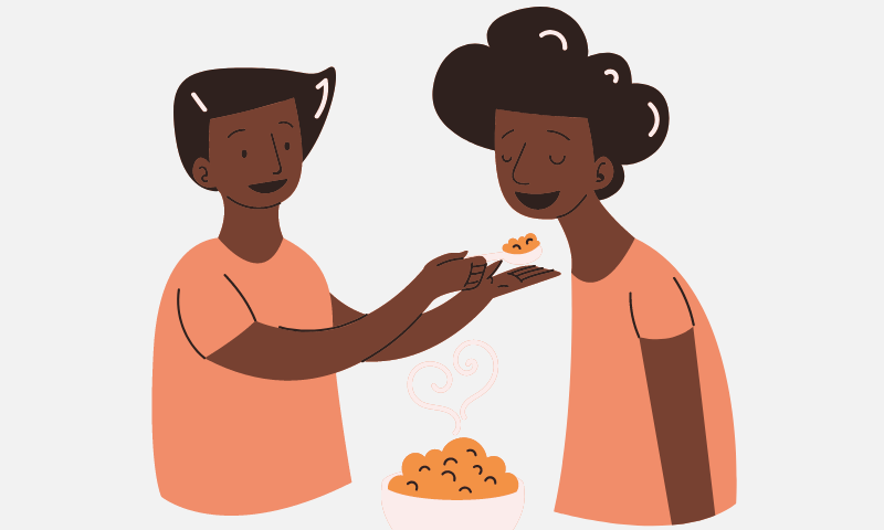 animation of a young person spoon-feeding an adult