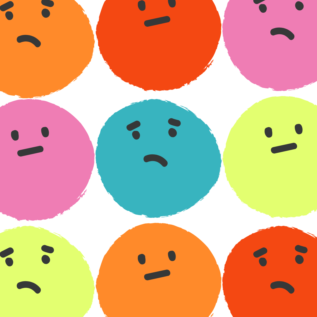 different coloured faces which look concerned 