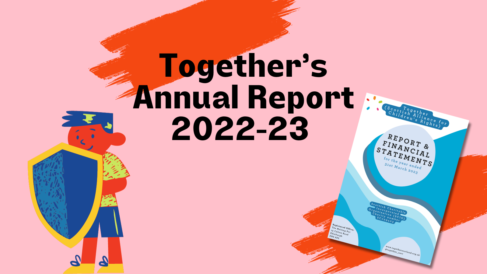 'Together's annual report 2022-23' with cover and icon of child with shield